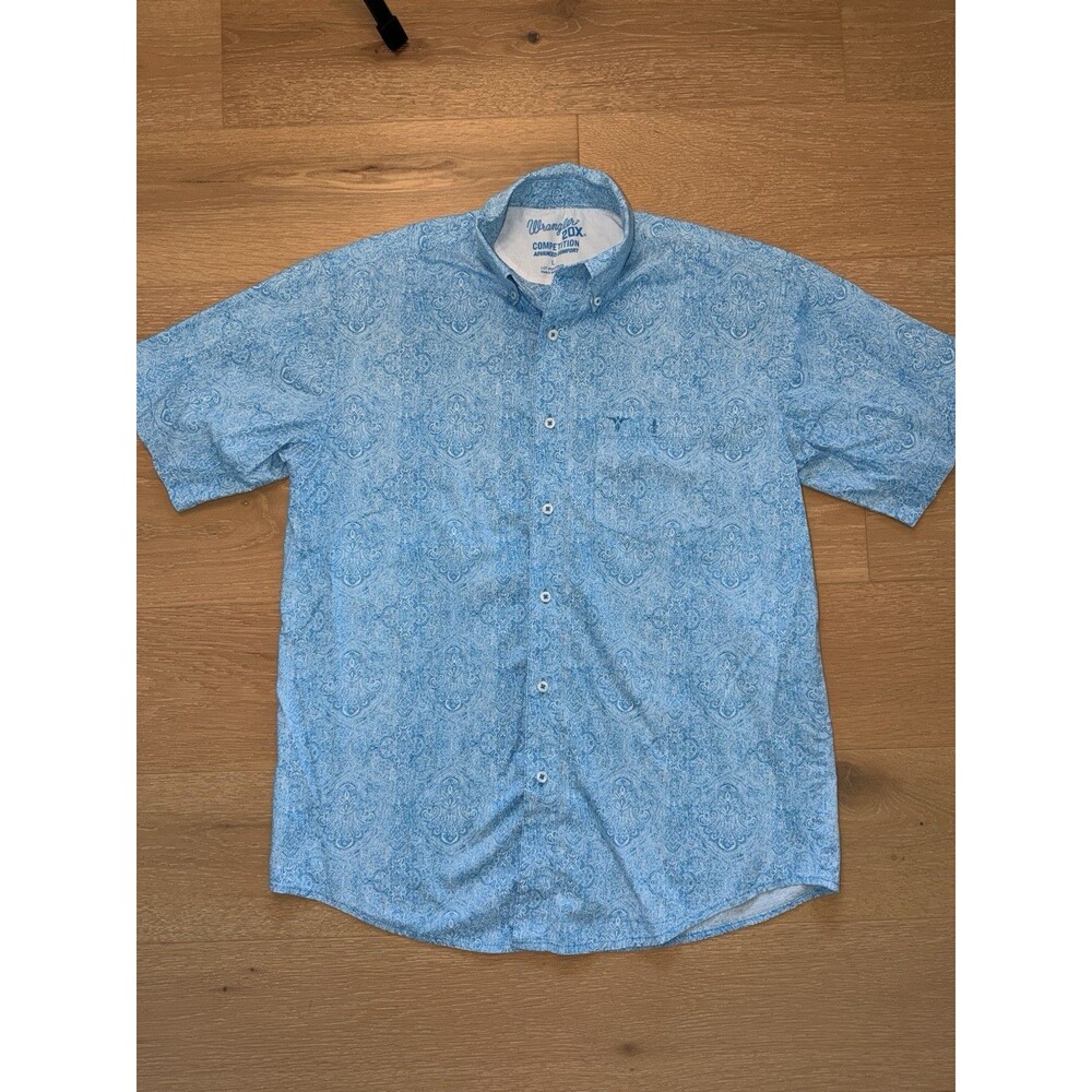Wrangler 20X Competition Blue White Button Up Short Sleeve Size Large